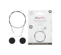 KnitPro - KnitPro Acero Inoxidable Negro/Plata 360° Swivel Cable Intercambiable para Aguja de 50cm con Tapas Finales y Cable Key - 1 Conjunto