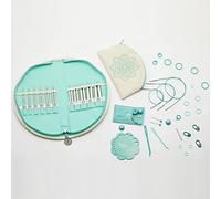 KNITPRO Mindful 36310DE - Juego de puntas de aguja cortas de acero inoxidable y accesorios (edición alemana), color azul y crudo