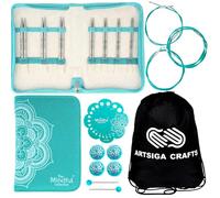 Knitpro Mindful Believe - Agujas de tejer circulares de 5 pulgadas, tamaño 2.5, 4, 5, 6, 7, 8, 9, 10 intercambiables, 3 cables, 2 conectores y más, paquete de funda de tela con 1 bolsa de proyectos
