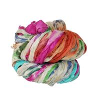 Knitsilk Hilo de cinta de seda Shibori Sari reciclado, ideal para hacer alfombras, ganchillo, tejer, bordado y fabricación de joyas, hilo de cinta de textura sostenible y única, 50 GMS-30 yardas
