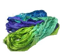 KnitSilk Hilo de Seda Sari Reciclado Súper Voluminoso - Crisantemo, Azul, Verde, Multicolor - 50 GMS, 30 Yardas - Duppioni, Tafetán (Paquete de 1)