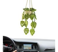 Knitted Plant Car Mirror Hanger - Wool Handmade 20-25cm | Crochet Basket Plant Decor, Rear View Mirror Hanging Ornament, Car Interior Plants Charm | Cars Decor