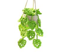 Knitted Plant Car Mirror Hanger - Wool Handmade 20-25cm | Crochet Basket Plant Decor, Rear View Mirror Hanging Ornament, Car Interior Plants Charm | Cars Decor