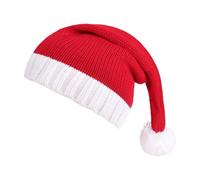 Knitted Santa Hat - Red Christmas Beanie for Holiday Festival Party | Soft Acrylic with White Pom-Pom, Warm Winter Cap for Family Gathering, Celebration Christmas Costume Accessory, 85g Red White
