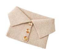 Knitted Scarf Fake Collar Button Closure Tube Wind-proof Neck Gaiter High Elasticity Winter Circle Loop Warmer(Khaki)
