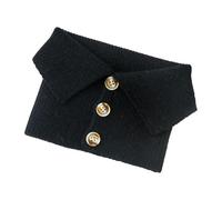 Knitted Scarf Fake Collar Button Closure Tube Wind-proof Neck Gaiter High Elasticity Winter Circle Loop Warmer(Black)