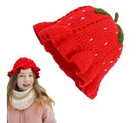 Knitted Strawberry Hat - Elastic Beach Cap, Beanie | Adorable Stylish Apparel Hardware, Warm Handmade Winter Fashion Shielding Solution For Girl Masquerade Party Outdoor Activities