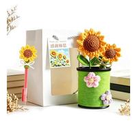 Knitted Sunflower Pen Holder With Pen - Cute Desk Organizer Cup, Handmade Crochet Sunflower Pencil Holder for Desk Storage, Ideal for Pens, Markers & Makeup Brushes, Perfect for Home, Office, School