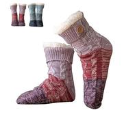 Knitted Ultra-Thick Slipper Home Socks, 3-color Knit Patchwork Non-Slip Warm Winter Socks with Fleece Lined, Lounge Wear Socks, Warm Comfort for Women (Purple*1)