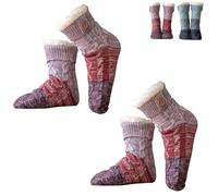 Knitted Ultra-Thick Slipper Home Socks, 3-color Knit Patchwork Non-Slip Warm Winter Socks with Fleece Lined, Lounge Wear Socks, Warm Comfort for Women (Perple*2)