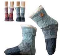 Knitted Ultra-Thick Slipper Home Socks,Non-Slip Warm Winter Fleece Lined Grippers Socks,Extra Thick Soft Cozy Fuzzy Sock (Blue)