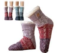 Knitted Ultra-Thick Slipper Home Socks,Non-Slip Warm Winter Fleece Lined Grippers Socks,Extra Thick Soft Cozy Fuzzy Sock (Purple)