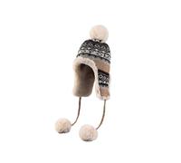 Knitted Winter Bonnet with Maple Leaf Design & Pom Pom - Warm Fleece Trap Style Hat for Cozy Outdoor Fashion