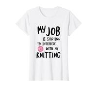 Knitter Mi Trabajo está empezando a interferir con mi Tejido Camiseta gráfica económica, Mujer, Blanco, S
