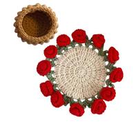 Knitting Coaster - Flower Bouquet | 14x14cm Vintage Soft Aesthetic Knitted Pad & Table Mat | For Restaurant, Birthday, Hotel, Desk, Table, Home, Cafe, Dining Decor