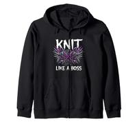 Knitting Crafter Knit Like A Boss Heavy Metals Skull Sudadera con Capucha