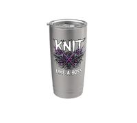 Knitting Crafter Knit Like A Boss Heavy Metals Skull Vaso térmico de acero inoxidable de doble pared