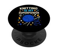 Knitting Is My Superpower Divertido diseño de tejedora PopSockets PopGrip Adhesivo