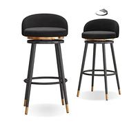 Knjlwa Taburete de Bar Juego de 2, Taburete de Cocina Giratorio en 360° con Respaldo y Reposapiés, 65cm Negro (Negro, Negro)