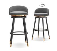 Knjlwa Taburete de Bar Juego de 2, Taburete de Cocina Giratorio en 360° con Respaldo y Reposapiés, 65cm Negro (Gray, Negro)