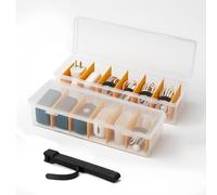 KNJOMZIE Caja organizadora de cables de 2 piezas con 16 bridas, caja transparente para cable de carga, organizador de cables con 7 separadores para escritorio, oficina, hogar