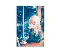 KNKncnv Anime Girl Coffee Kawaii Póster Pintura Decorativa Lienzo Arte de Pared Salón Póster Dormitorio Pintura, Arte de Pared Impresión de Imagen Moderna Decoración de Habitación Familiar 40 x 60 cm