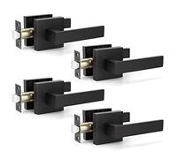 KNOBWELL 4 Pack Matte Black Door Handles Passage Door Knobs Interior for Closet/Hallway, Inside Door Knobs with Straight Levers(No Lock, No Key)