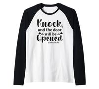 Knock The Door Will Be Open - Verso de la Biblia Christian Faith Camiseta Manga Raglan