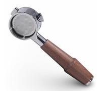 KNODOS Portafiltro sin fondo de 54 mm para Sage/Breville Barista Express, Pro, Touch, Bambino Plus, portafiltros de acero inoxidable 304 y mango de nogal, incluye colador doble de 18 a 21 g