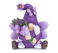 KnomeKo Decoración de gnomos de Lavanda, decoración de gnomos de jardín de Resina de Primavera para el hogar Interior/Exterior y Morado Pastel, Decoraciones de Lavanda de Primavera, gnomo de Mariposa