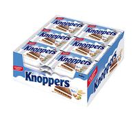 Knoppers Barquillos Rellenos de Chocolate, Crema de Leche y Crema de Avellanas - Formato Ahorro 24 x 25 g - Snack Dulce, Ligero y Nutritivo - Para Desayuno y Merienda - Apto para Vegetarianos