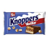 Knoppers Nutbar - Barrita de chocolate y barquillo con crema de leche y avellanas, avellanas picadas y caramelo suave - Pack 5 x 40g - Snack Dulce - Para Desayuno y Merienda - Apta para Vegetarianos