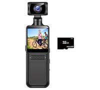 Knoruley Cámara Digital Portátil 4G, Cámara de Bolsillo 2K con Movimiento, Rotación de 180 Grados, Grabadora de Conducción de Bicicletas, Cámara Corporal de 32 GB.