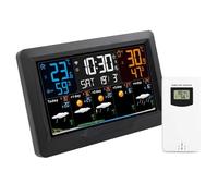 Knoruley Estación Meteorológica Inteligente Tuya WiFi, Medidor de Temperatura y Humedad, Pronóstico del Tiempo, Reloj Despertador para Interiores y Exteriores, Enchufe de la UE