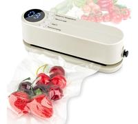 Knoruley Mini Selladora Al Vacío para Alimentos, Inalámbrica, Recargable, para Almacenar Alimentos Secos y Húmedos, Termoselladora para Bolsas, Color Beige.