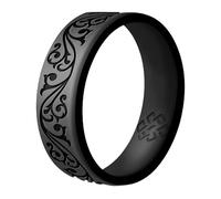 Knot Theory Anillo de silicona en filigrana de plata oscura, talla 8, anillo de boda de silicona de doble capa grabado, para actividades deportivas, ajuste cómodo y transpirable