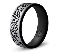 Knot Theory Anillo de silicona en filigrana plateada, talla 9, anillo de boda de silicona de doble capa grabado, para actividades deportivas, ajuste cómodo y transpirable