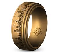 Knot Theory Anillo de silicona Forest para hombre, 9 mm grabado en árbol, transpirable, ajuste cómodo, banda de boda de goma