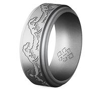 Knot Theory Anillo de silicona Waves para hombre - 9 mm grabado transpirable ajuste cómodo anillo de boda de goma