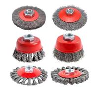 Knotted Wire Wheel Brush For M14 Grinder - 6 Pieces Deburring Attachment | For Rust Removal Weld Cleaning Metalworking Woodworking Automotive Repair | Industrial Maintenance Tool Carbon Steel 7.5x4.5c