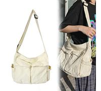 Knowoo Canvas Messenger Bag Large Capacity Hobo Crossbody Bag with Multiple Pockets Casual Bags Shoulder Tote Bag for Women and Men Shopping Work Traveling