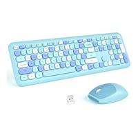 KNOWSQT Combo de teclado y mouse inalámbrico, azul pálido de tamaño completo 2.4G teclado silencioso colorido, teclado USB Dongle Plug Play, para laptop, Windows, PC, computadora, computadora