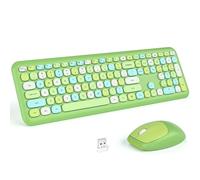 KNOWSQT Combo de teclado y mouse inalámbricos, color verde pálido de tamaño completo 2.4G teclado silencioso colorido, teclado USB Dongle Plug Play, para laptop, Windows, PC, computadora, computadora