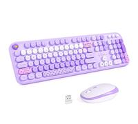 KNOWSQT - Combo de teclado y mouse inalámbricos, diseño de arco iris morado de 2.4 G, teclado colorido de tamaño completo, teclado redondo, USB, Plug Play, bonitos teclados para Windows, laptop, PC,