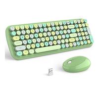KNOWSQT Combo de teclado y mouse inalámbricos, verde claro, 100 teclas de 2,4 GHz, teclado redondo para máquina de escribir, receptor USB, Plug and Play, para Windows, PC, portátil, Mac, escritorio