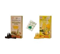 KNOX Conos de incienso - Juego de 2 velas de té helado de limón - Aromas: té verde, limón - Cantidad: 48 incluye 3 conos de incienso como muestras de aroma brisa marina - Fabricado en Alemania
