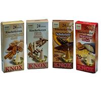 KNOX Juego de 4 conos de incienso, tamaño M, para repostería navideña, mazapán, almendra quemada, canela y chocolate, 4 x 24 unidades, fabricadas en Alemania