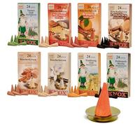 Knox Juego de 8 conos de incienso (aroma de abeto, incienso, mirra, pan de jengibre, vainilla, miel del bosque, manzana asada, mazapán y almendras quemadas), incluye portavelas, conos de incienso