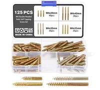 Knpwer 125 Pcs M4 Tornillo Doble Rosca Perno Longitud,Doble Cabeza autorroscante,Perno roscado de doble extremo, doble extremo de madera para muebles de madera fijación de tobillo