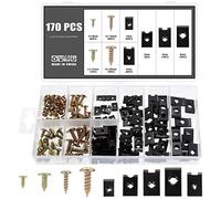 Knpwer 170 Pcs Clips en U y Kit de Tornillos, Tuercas en U de Metal Universal, Grapas de Carrocería, Clip de Fijación de Metal en Forma de U, Tornillos de Carrocería para Alerones de Coches